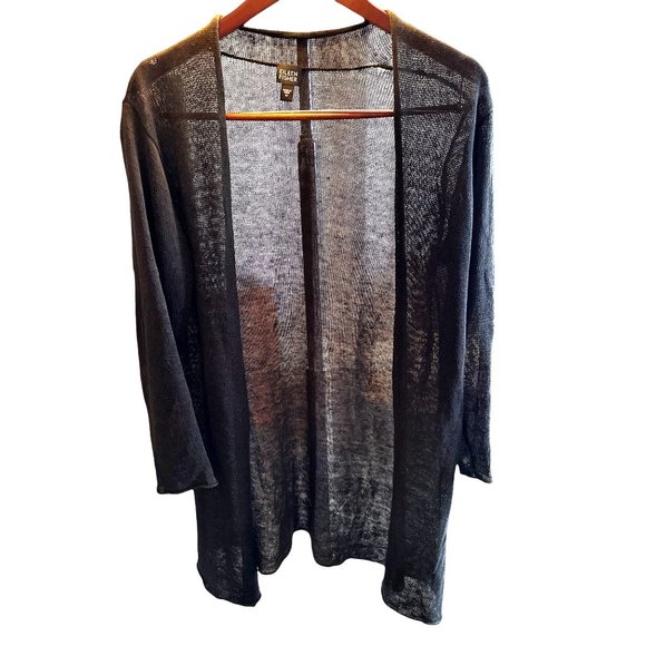 Eileen Fisher Sweaters - Eileen Fisher Open Front Black Cardigan Sweater Weaved Linen Size M
